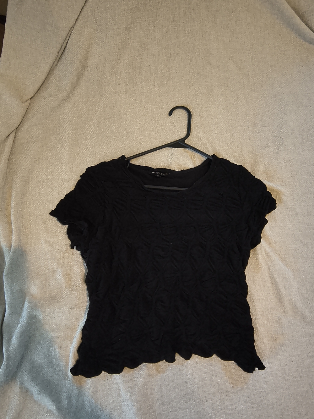 See You Monday Black Textured Short Sleeve Top